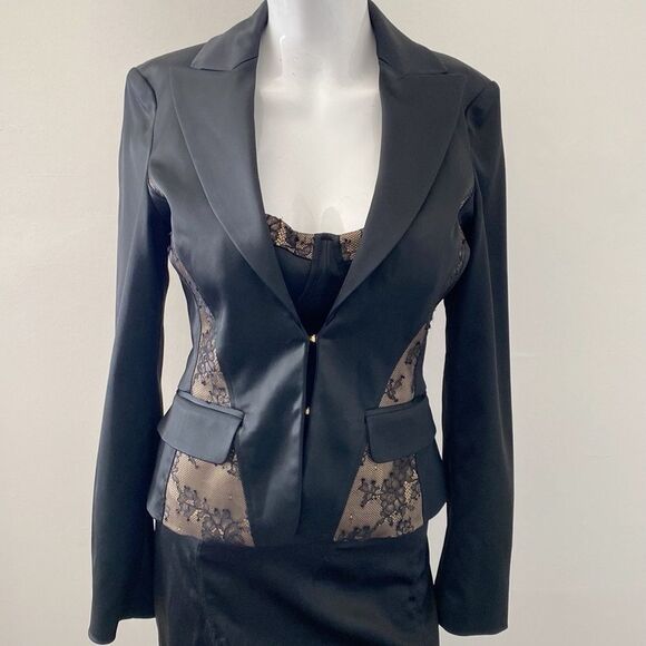 Vintage Y2K 00s Marciano Black w Lace-Accent Matching Blazer & Corset Set - Picture 6 of 14